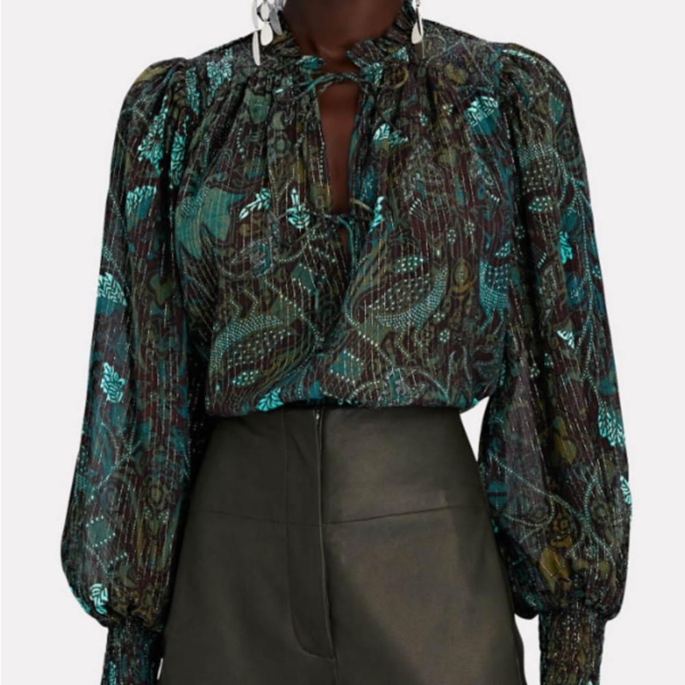 Ulla Johnson Green and Black Floral Blouse
